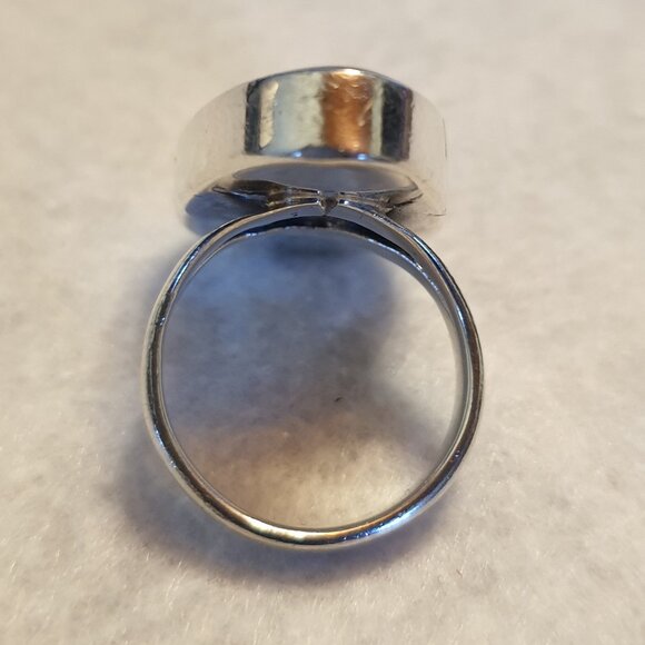 Bold Vintage Natural Blackfoot Rainbow Abalone Sterling Silver Statement Ring - Picture 5 of 14